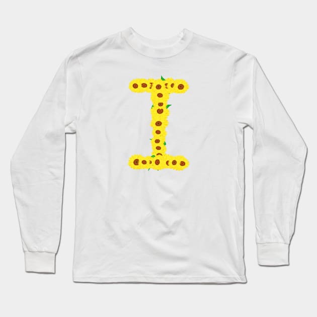 Sunflowers Initial Letter I (White Background) Long Sleeve T-Shirt by Art By LM Designs 